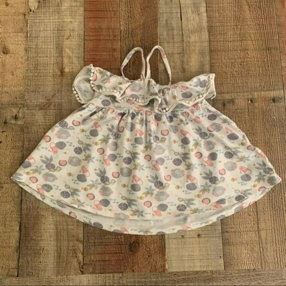 Tommy Bahama girls 4T beach print ruffle tank top sea animals in white and blue